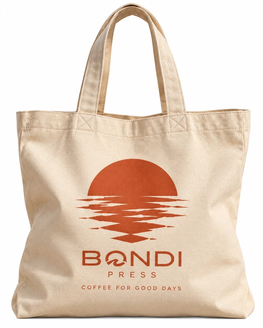 Bondi Press Tote: natural canvas tote bag printed with the Bondi Press sunset logo